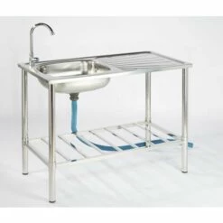 AUTRES Évier De Camping En Inox Avec Robinet Et Tuyau D'évacuation, 100 X 50,5 X 106 Cm