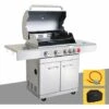 Barbecue Gaz INOX 4 Brûleurs +1 Réchaud 17.5KW,inclus Grill Et Plancha & Thermomètre, Puissance Totale 17.5KW + Kit Flexible + Housse,- PHÉNIX GREADEN - Inox -France Barbecue Soldes Boutique 14068127 1