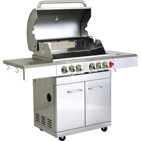 Barbecue à Gaz INOX 4 BRÛLEURS + 1 KIT RÔTISSOIRE (1 BRÛLEUR Infrarouge & TOURNEBROCHE)+ 1 Réchaud Et Thermomètre, 22KW, Grille/Plancha Inclus + Kit Flexibile - DÖNER GREADEN - Inox 4 Barbecue à Gaz INOX 4 BRÛLEURS + 1 KIT RÔTISSOIRE (1 BRÛLEUR Infrarouge & TOURNEBROCHE)+ 1 Réchaud Et Thermomètre, 22KW, Grille/Plancha Inclus + Kit Flexibile - DÖNER GREADEN - Inox – Image 2