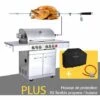 Barbecue à Gaz INOX 4 BRÛLEURS + 1 KIT RÔTISSOIRE (1 BRÛLEUR Infrarouge & TOURNEBROCHE)+ 1 Réchaud Et Thermomètre, 22KW,Grille/Plancha Inclus + Kit Flexibile + Housse - DÖNER GREADEN - Inox -France Barbecue Soldes Boutique 14068129 1