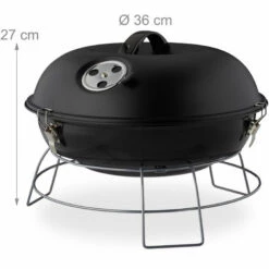 Relaxdays Barbecue Rond, Portable, Couvercle, Pique Nique, Grosse Surface De Cuisson,charbon De Bois D.36 Cm. Noir -France Barbecue Soldes Boutique 14891407 4