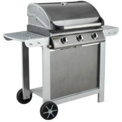 Barbecue Gaz Sur Chariot - Fiesta 3 - Grill + Plancha - Capot Avec Thermomètre Intégré - Surface De Cuisson : 2 762,5 Cm² - Puissance : 10 Kw - Argent - Cook'in Garden