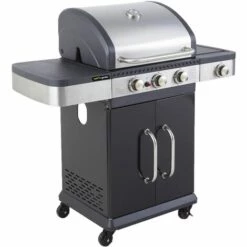Barbecue Gaz 2 En 1 Fidgi - Grill Et Plancha - 3 Brûleurs - Thermomètre Capot - Puissance 11,5 Kw - Noir/Inox - Cook'In Garden