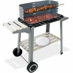 Deuba Barbecue Mobile Avec Grille Réglable Avec Roues Et Poignée 83 X 44 X 87 Cm Métal Et Bois BBQ, Grillades Cuisson