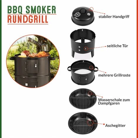 Deuba | Barbecue Fumoir Smoker • Fonctions 3 En 1 • Grill Barbecue Fumoir Rond • Thermomètre Inclus • 84x40 Cm | BBQ Grillades 6 Deuba | Barbecue Fumoir Smoker • Fonctions 3 En 1 • Grill Barbecue Fumoir Rond • Thermomètre Inclus • 84x40 Cm | BBQ Grillades – Image 4