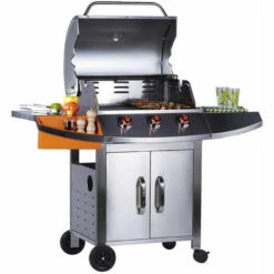 BRASERO - Barbecue Céleste 3 Feux à Gaz - Surface De Cuisson 63 X 47 Cm - 2 Tablettes En Inox - Jauge De Température - Récupérateur De Graisse - 11,4 KW - Jusqu'à 10 Convives - Gris -France Barbecue Soldes Boutique 18525957 4