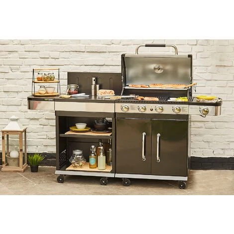 Barbecue Gaz - Grill Et Plancha - FIDGI 4 + Desserte - Cuisine D'extérieur - Cook'in Garden - Noir 5 Barbecue Gaz - Grill Et Plancha - FIDGI 4 + Desserte - Cuisine D'extérieur - Cook'in Garden - Noir – Image 3