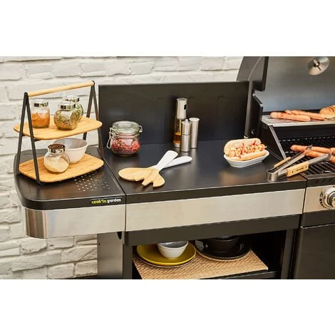 Barbecue Gaz - Grill Et Plancha - FIDGI 4 + Desserte - Cuisine D'extérieur - Cook'in Garden - Noir 6 Barbecue Gaz - Grill Et Plancha - FIDGI 4 + Desserte - Cuisine D'extérieur - Cook'in Garden - Noir – Image 4