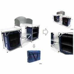 BIGB Meuble De Camping Cuisine Pliable Sur 3 Surfaces + Rangements