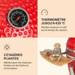 Klarstein Princesize Pro Barbecue Kamado 13" (33cm) Thermomètre Tablettes Latérales Rouge -France Barbecue Soldes Boutique 19195491 5