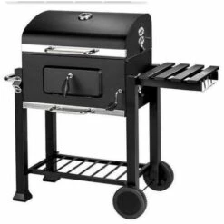 OOBEST Barbecue Charbon De Bois à 2 Roues 2 Grilles Et 1 Thermomètre En Métal Noir
