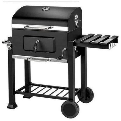 OOBEST Barbecue Charbon De Bois à 2 Roues 2 Grilles Et 1 Thermomètre En Métal Noir 3 OOBEST Barbecue Charbon De Bois à 2 Roues 2 Grilles Et 1 Thermomètre En Métal Noir
