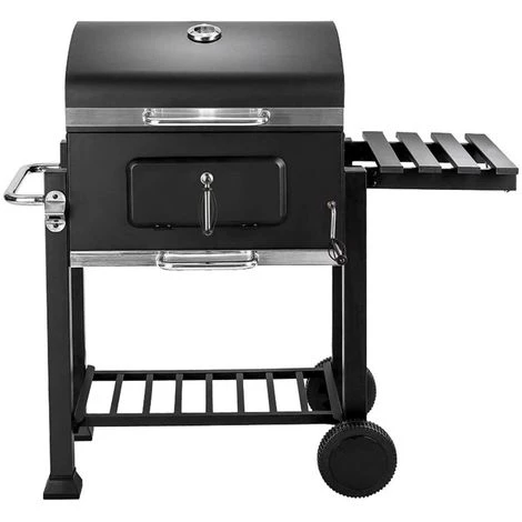 OOBEST Barbecue Charbon De Bois à 2 Roues 2 Grilles Et 1 Thermomètre En Métal Noir 4 OOBEST Barbecue Charbon De Bois à 2 Roues 2 Grilles Et 1 Thermomètre En Métal Noir – Image 2