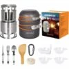 QDRECLOD Kit De Casseroles Camping Avec Le Réchaud De Camping, Casseroles Et Poëles, Pliable En Acier Inoxydable Cuillère/Fourchette/Couteau,Kit De Cuisine De Camping Pour 1-2 Personnes En Voyage Randonnée BBQ - Gris -France Barbecue Soldes Boutique 24213567 1