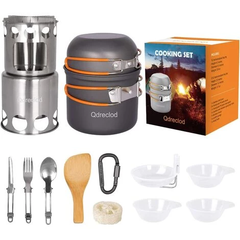 QDRECLOD Kit De Casseroles Camping Avec Le Réchaud De Camping, Casseroles Et Poëles, Pliable En Acier Inoxydable Cuillère/Fourchette/Couteau,Kit De Cuisine De Camping Pour 1-2 Personnes En Voyage Randonnée BBQ - Gris 3 QDRECLOD Kit De Casseroles Camping Avec Le Réchaud De Camping, Casseroles Et Poëles, Pliable En Acier Inoxydable Cuillère/Fourchette/Couteau,Kit De Cuisine De Camping Pour 1-2 Personnes En Voyage Randonnée BBQ - Gris