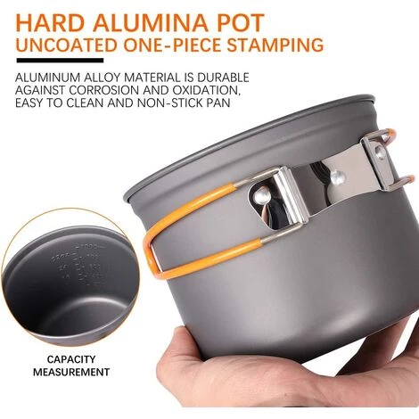 QDRECLOD Kit De Casseroles Camping Avec Le Réchaud De Camping, Casseroles Et Poëles, Pliable En Acier Inoxydable Cuillère/Fourchette/Couteau,Kit De Cuisine De Camping Pour 1-2 Personnes En Voyage Randonnée BBQ - Gris 5 QDRECLOD Kit De Casseroles Camping Avec Le Réchaud De Camping, Casseroles Et Poëles, Pliable En Acier Inoxydable Cuillère/Fourchette/Couteau,Kit De Cuisine De Camping Pour 1-2 Personnes En Voyage Randonnée BBQ - Gris – Image 3