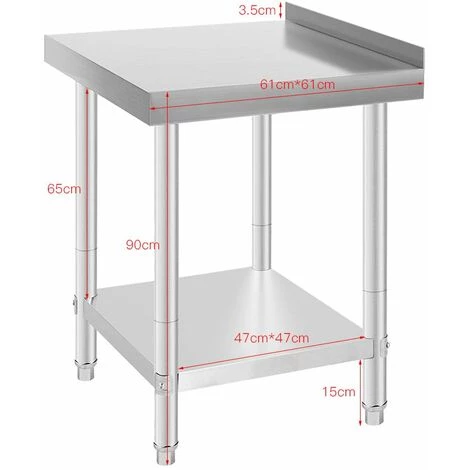 JEOBEST®Table De Travail Ou établi En Inox Avec Rebord De Protection. Table De Travail En Inox, Table De Travail Professionnelle Acier Inox Pieds Ajustable Avec Rebord Hygiénique - Argent 5 JEOBEST®Table De Travail Ou établi En Inox Avec Rebord De Protection. Table De Travail En Inox, Table De Travail Professionnelle Acier Inox Pieds Ajustable Avec Rebord Hygiénique - Argent – Image 3