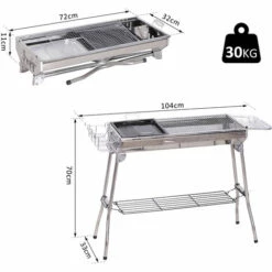 Outsunny Barbecue à Charbon Pliable Portable BBQ Grill Sur Pied Avec étagères + Grille + Plaque Cuisson Dim. 104L X 33l X 70H Cm Acier Inox. - Gris -France Barbecue Soldes Boutique 25008203 3