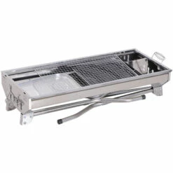 Outsunny Barbecue à Charbon Pliable Portable BBQ Grill Sur Pied Avec étagères + Grille + Plaque Cuisson Dim. 104L X 33l X 70H Cm Acier Inox. - Gris -France Barbecue Soldes Boutique 25008203 4