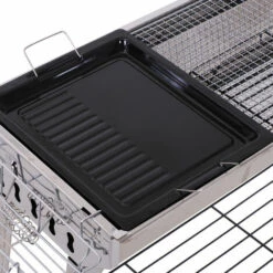 Outsunny Barbecue à Charbon Pliable Portable BBQ Grill Sur Pied Avec étagères + Grille + Plaque Cuisson Dim. 104L X 33l X 70H Cm Acier Inox. - Gris -France Barbecue Soldes Boutique 25008203 5