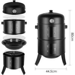 FIXKIT Barbecue Fumoir Smoker, 3 En 1 Multifonctions BBQ Grill à Charbon, Thermomètre Inclus, Avec Accroches, 3 Grilles Grande Capacité, Pour Cuisson En Plein Air, Fête, 80X44,5cm, 16 Pouces -France Barbecue Soldes Boutique 26772083 2