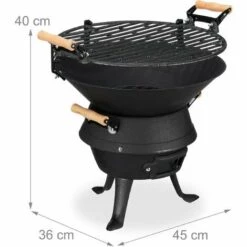 Relaxdays Baril De Barbecue En Fonte De Fer, Foyer Réglable En Hauteur, Aération, Pour Charbon, HlP 40x45x36cm. Noir -France Barbecue Soldes Boutique 27259886 5