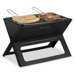 Relaxdays Barbecue Pliable, Avec Charbon Et Foyer, Pour Camping Et Pique Nique;HlP 30x45,5x30cm. Noir