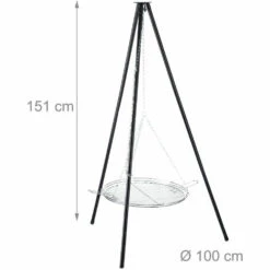 Relaxdays Barbecue Pivotant Avec Chaine De Traction, En Acier, Grillage De 52cm, Réglable En Hauteur, Trépied HxD:151 -France Barbecue Soldes Boutique 27420965 5