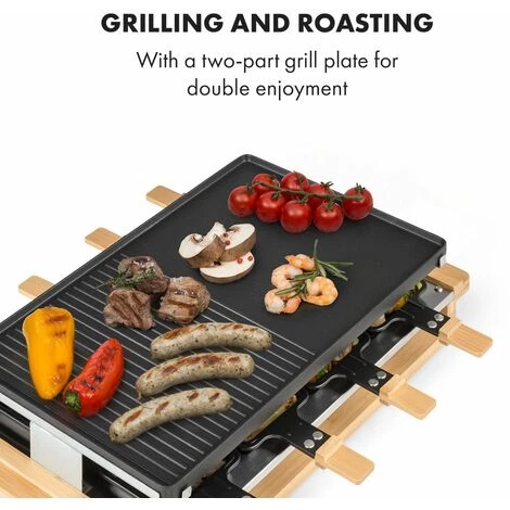 Klarstein Tournedo Raclette 1200 W Fonte D'aluminium 8 Personnes Décor Bois 5 Klarstein Tournedo Raclette 1200 W Fonte D'aluminium 8 Personnes Décor Bois – Image 3