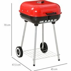 HOMCOM Barbecue à Charbon BBQ Grill Sur Pied Avec Couvercle Et Roulettes Dim. 47L X 45l X 70H Cm Acier émaillé Rouge -France Barbecue Soldes Boutique 27623413 3