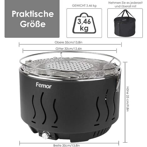 FIXKIT Grill Barbecue Portable, Barbecue Au Charbon De Bois Sans Fumée,avec Sacs De Rangement Et USB Ou Ventilateur à Piles, 3 Minutes De Préchauffage, Pour Famille, Jardin, Balcon, Camping, 35x35x25cm 4 FIXKIT Grill Barbecue Portable, Barbecue Au Charbon De Bois Sans Fumée,avec Sacs De Rangement Et USB Ou Ventilateur à Piles, 3 Minutes De Préchauffage, Pour Famille, Jardin, Balcon, Camping, 35x35x25cm – Image 2