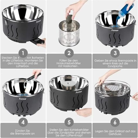 FIXKIT Grill Barbecue Portable, Barbecue Au Charbon De Bois Sans Fumée,avec Sacs De Rangement Et USB Ou Ventilateur à Piles, 3 Minutes De Préchauffage, Pour Famille, Jardin, Balcon, Camping, 35x35x25cm 6 FIXKIT Grill Barbecue Portable, Barbecue Au Charbon De Bois Sans Fumée,avec Sacs De Rangement Et USB Ou Ventilateur à Piles, 3 Minutes De Préchauffage, Pour Famille, Jardin, Balcon, Camping, 35x35x25cm – Image 4