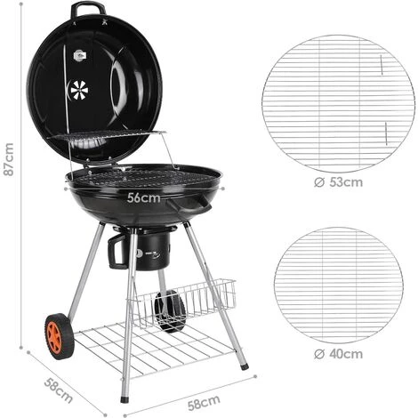 FIXKIT Barbecue à Charbon De Bois 22’’ Ø 57 Cm BBQ Grill Ronde En Émail Noir FUMOIR Smoker Mobile à Roulettes Système D'aération Avec Couvercle Réversible Et Thermomètre Intégré Pour Camping Au Jardin 4 FIXKIT Barbecue à Charbon De Bois 22’’ Ø 57 Cm BBQ Grill Ronde En Émail Noir FUMOIR Smoker Mobile à Roulettes Système D'aération Avec Couvercle Réversible Et Thermomètre Intégré Pour Camping Au Jardin – Image 2