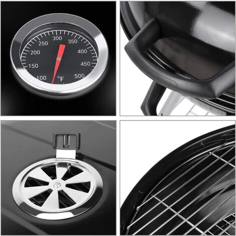 FIXKIT Barbecue à Charbon De Bois 22’’ Ø 57 Cm BBQ Grill Ronde En Émail Noir FUMOIR Smoker Mobile à Roulettes Système D'aération Avec Couvercle Réversible Et Thermomètre Intégré Pour Camping Au Jardin 6 FIXKIT Barbecue à Charbon De Bois 22’’ Ø 57 Cm BBQ Grill Ronde En Émail Noir FUMOIR Smoker Mobile à Roulettes Système D'aération Avec Couvercle Réversible Et Thermomètre Intégré Pour Camping Au Jardin – Image 4