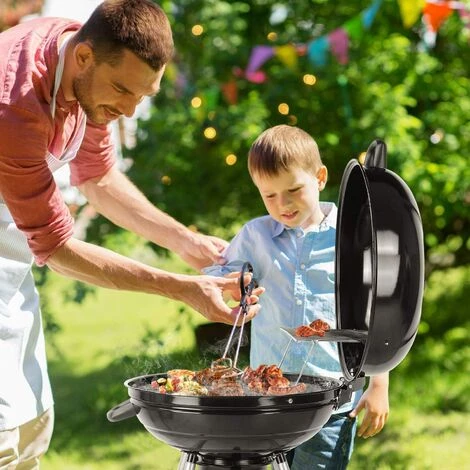 FIXKIT Barbecue à Charbon De Bois 22’’ Ø 57 Cm BBQ Grill Ronde En Émail Noir FUMOIR Smoker Mobile à Roulettes Système D'aération Avec Couvercle Réversible Et Thermomètre Intégré Pour Camping Au Jardin 7 FIXKIT Barbecue à Charbon De Bois 22’’ Ø 57 Cm BBQ Grill Ronde En Émail Noir FUMOIR Smoker Mobile à Roulettes Système D'aération Avec Couvercle Réversible Et Thermomètre Intégré Pour Camping Au Jardin – Image 5