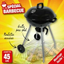 OUTIROR Barbecue Type Cloche Avec Couvercle Sur Pied, Diamètre 45cm