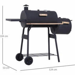 Outsunny Barbecue à Charbon Fumoir BBQ Grill Smoker Sur Pied Avec Couvercle, Roulettes, Thermomètre, étagères Acier Laminé à Froid Noir -France Barbecue Soldes Boutique 29699011 3