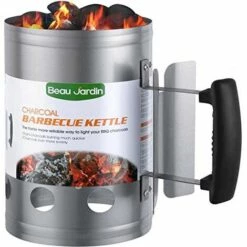 AMAGABELI BEAU JARDIN, BBQ Allume-Charbon Pour BBQ Allume-Cigare , Cheminée En Barbecues 28 X 18 Cm ,Argent Cheminée D'allumage , Barbecue Briquet Poignée De Sécurité