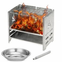 ASUPERMALL Poele A Bois Pliable Portable En Acier Inoxydable + Plateau A Alcool + Soufflet