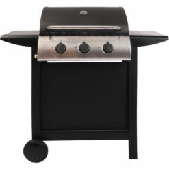 BENEFFITO LOFOTEN - Barbecue Extérieur Au Gaz 3 Brûleurs - Puissance 8,4 KW - Capot De Fermeture Avec Thermomètre - 2 Grilles En Acier Chromé, 2 Etagères Latérales, 1 Plateau Bas - 2 Roues - Noir - Noir -France Barbecue Soldes Boutique 30533948 2