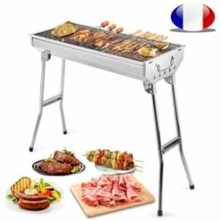 SKECTEN Barbecue Portable Et Pliable En Acier Inoxydable Avec Grille En Carbone Pour Pique-nique, Camping, Jardin, 73 X 33 X 71 Cm, Argenté
