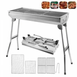 OOBEST Barbecue Portable Et Pliable En Acier Inoxydable Avec Grille En Carbone Pour Pique-nique, Camping, Jardin, 73 X 33 X 71 Cm, Argenté