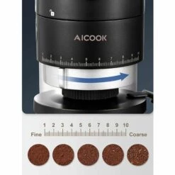 AICOK Moulin à Café électrique Avec 42 Réglages De Mouture Précis, Mouture à Une Touche De 50 Secondes, Facile à Nettoyer, Noir Mat -France Barbecue Soldes Boutique 33878651 3