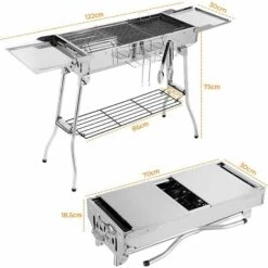Femor Barbecue à Charbon Pliant Portable, BBQ De Table Avec Double Ailes, Pour Camping Et Pique Nique, Barbecue De Jardin, Avec Poêle à Frire Antiadhésive, 122*30*75cm -France Barbecue Soldes Boutique 34958364 2