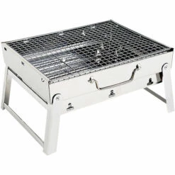HAPPYSHOPPING Grand Menage Exterieur En Acier Blanc 3-5 Personnes Gril Au Charbon De Bois En Acier Inoxydable Gril Pliant Portable