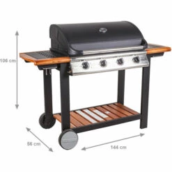 Dmora Barbecue à Gaz 4 Feux, En Métal Et étagères En Bois, Cm144 X 56 X H106 -France Barbecue Soldes Boutique 38602102 2