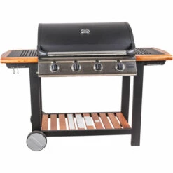 Dmora Barbecue à Gaz 4 Feux, En Métal Et étagères En Bois, Cm144 X 56 X H106 -France Barbecue Soldes Boutique 38602102 3