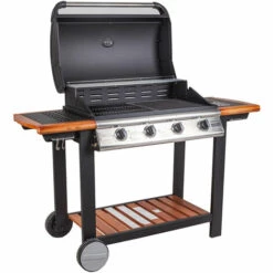 Dmora Barbecue à Gaz 4 Feux, En Métal Et étagères En Bois, Cm144 X 56 X H106 -France Barbecue Soldes Boutique 38602102 4