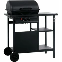 HAPPYSHOPPING Barbecue A Gaz Avec Table Laterale A 3 Niveaux Noir