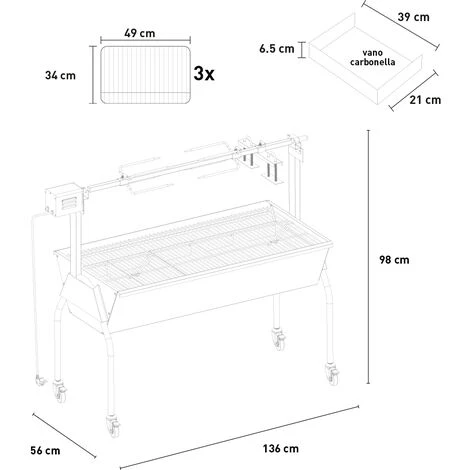 MR TUZZA Barbecue Au Charbon De Bois Avec Roues Et Tournebroche électrique Gravy 7 MR TUZZA Barbecue Au Charbon De Bois Avec Roues Et Tournebroche électrique Gravy – Image 5
